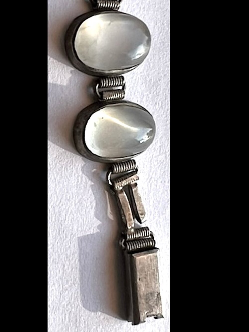 Vintage Silver Tone Moonstone Opalite Cabochon Bracelet 7 7/16" L - Picture 11 of 16